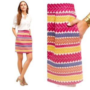 Anthropologie Nomad Jacquard Pink, Yellow & Purple Striped Mini Skirt Size S
